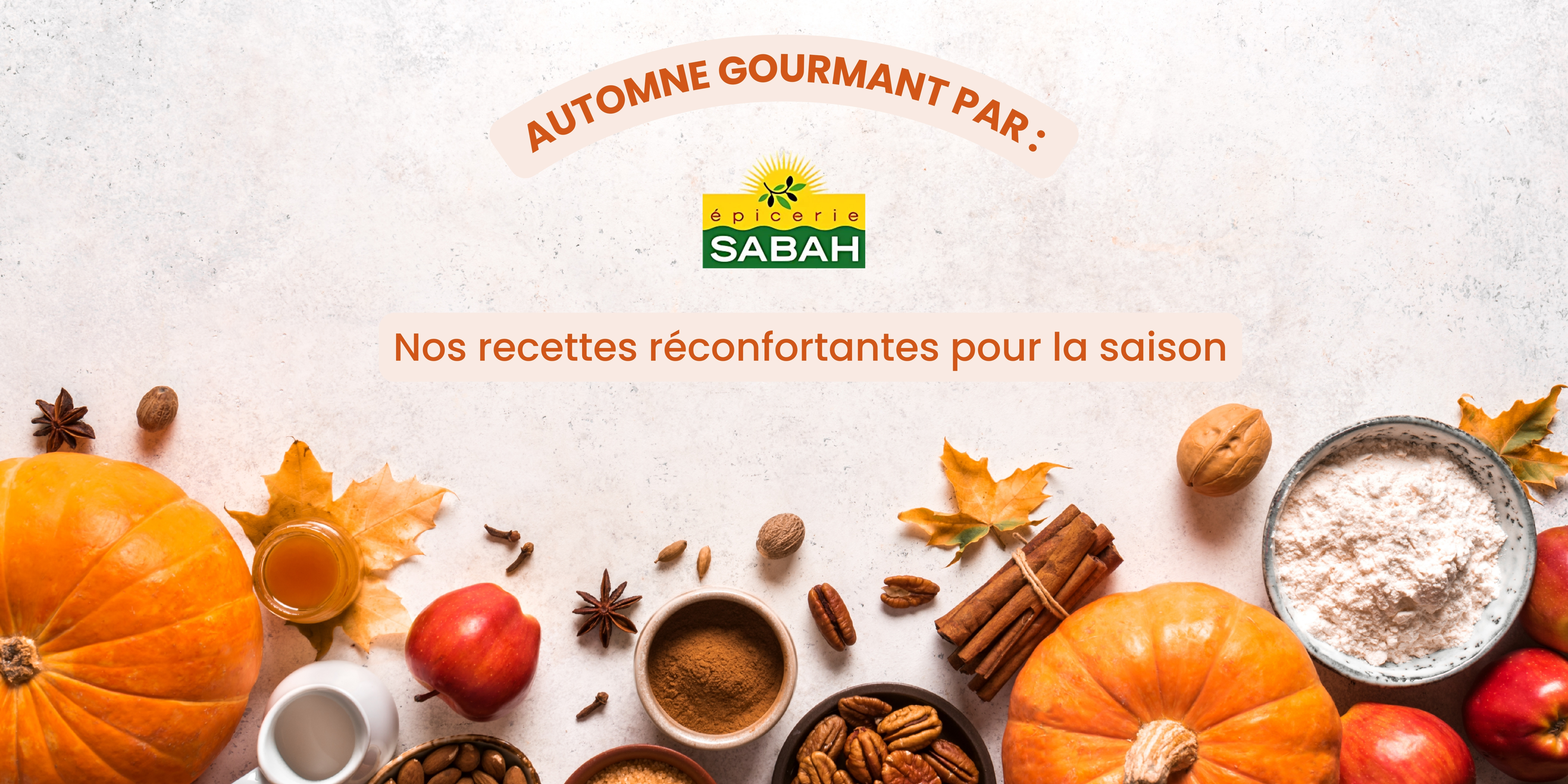 Légume automne disposé sur une table avec logo épicerie sabah